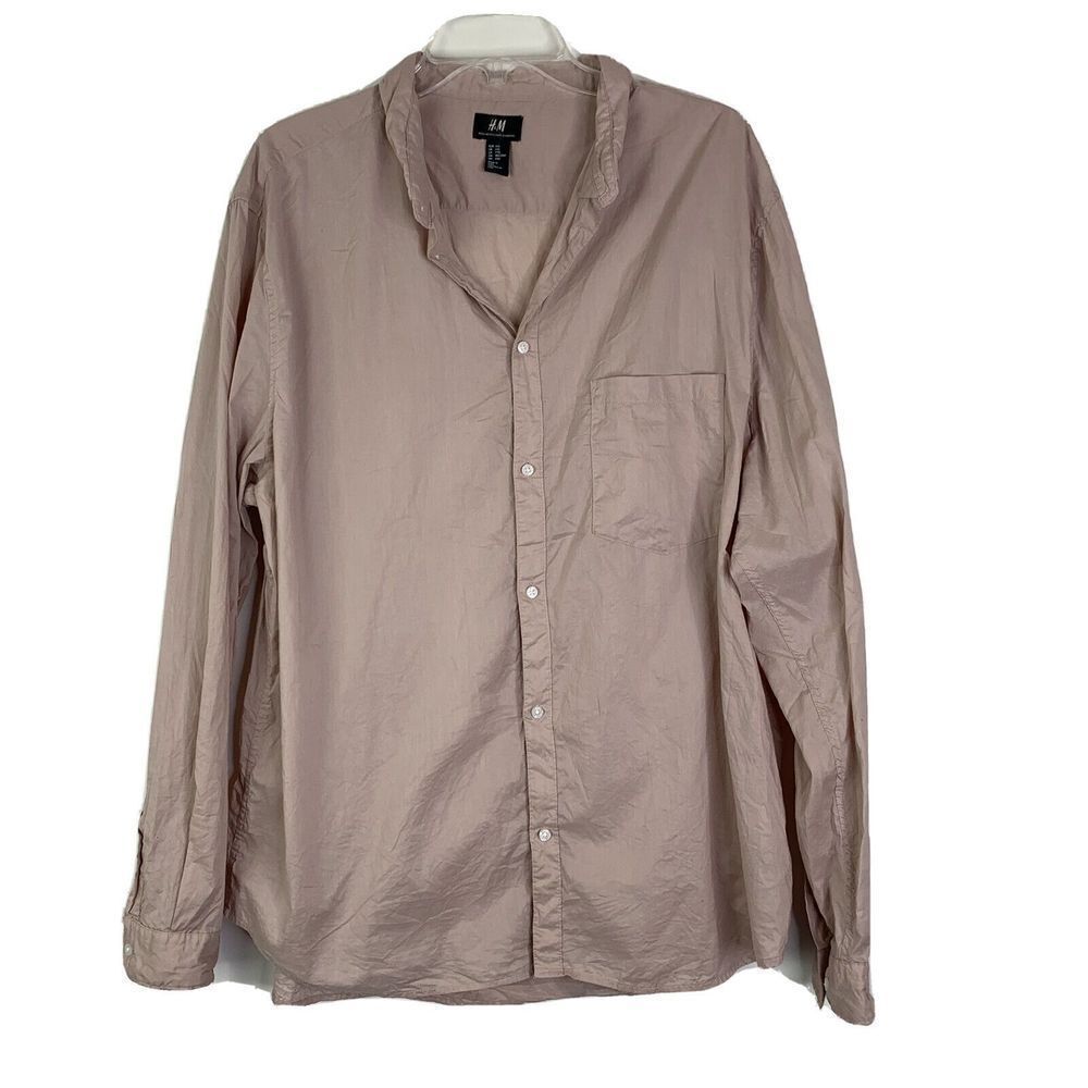 H&M Button Down Dress Shirt XXl Pale Pink 100% Cotton Long Sleeve Casual…